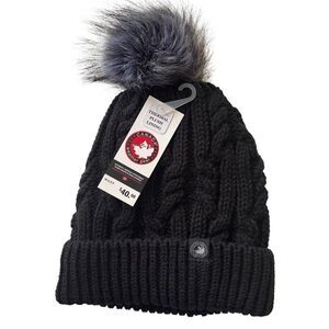 Canada Weather Gear Womens Beanie Hat black Plush Lined W/Pom Pom new